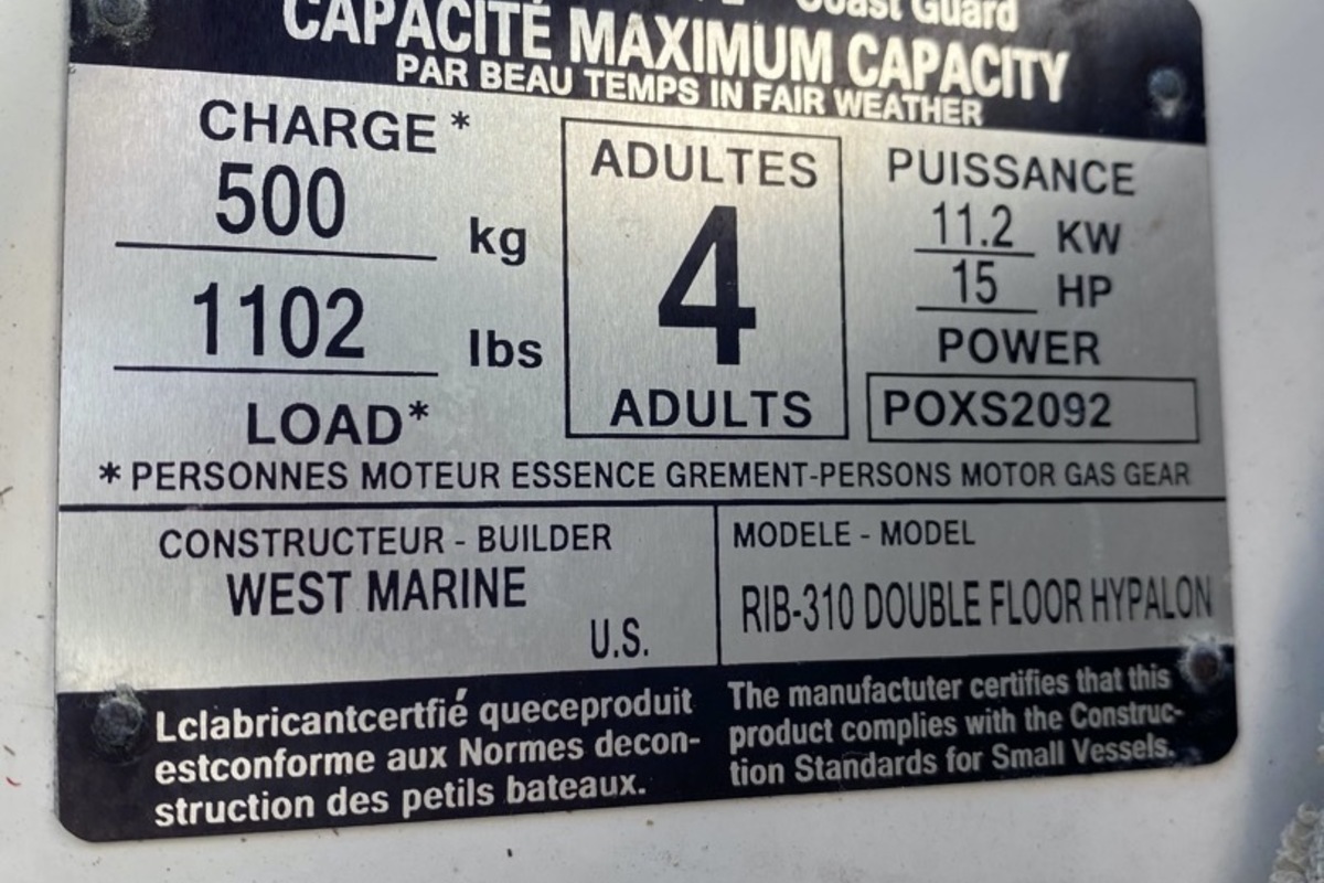 2019 West Marine RIB-310 Double Floor Hypalon, 2